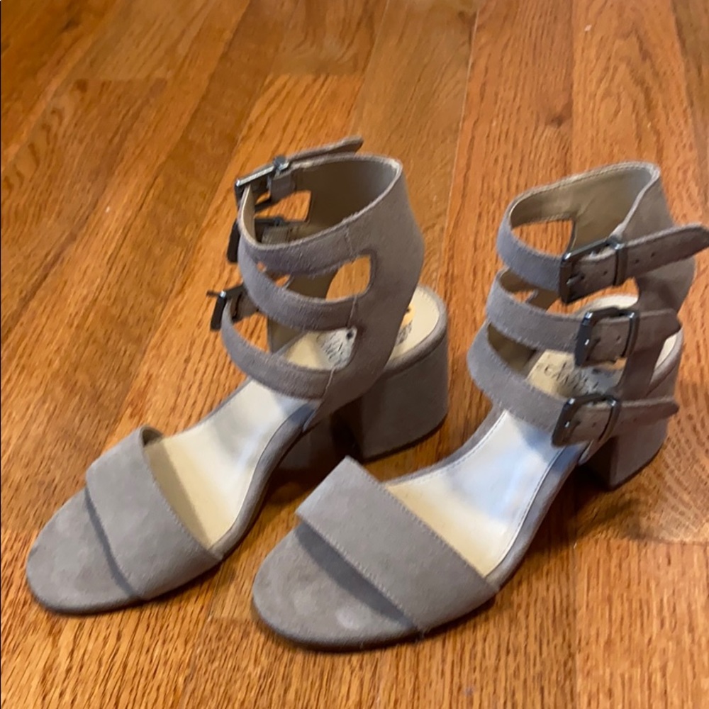 Vince Camuto suede buckle chunk heels